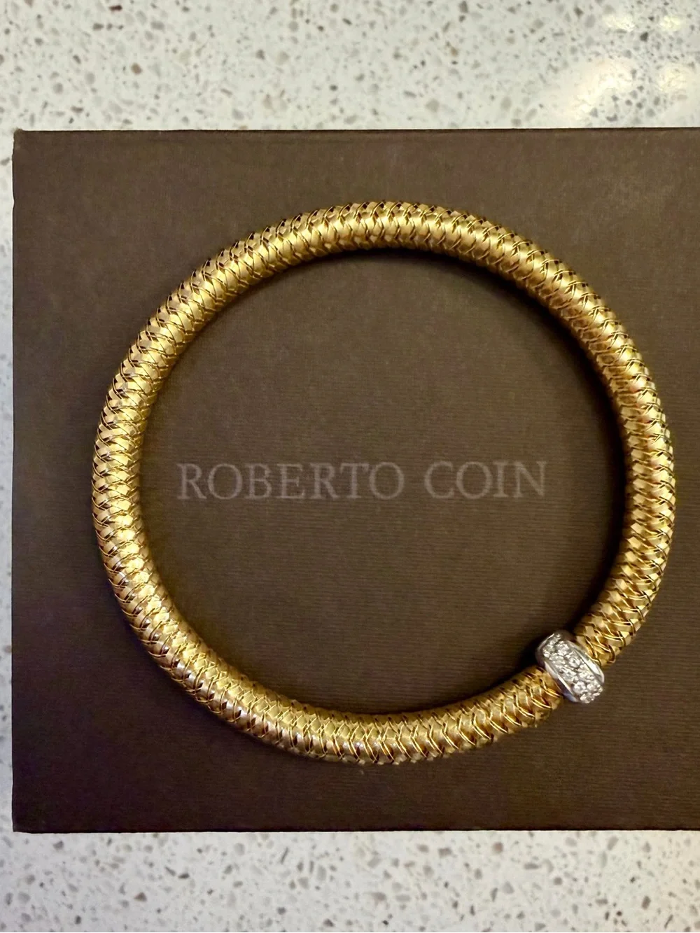 Roberto Coin Primavera Yellow Gold Diamond Station Flex Bracelet-price firm - Picture 1 of 7